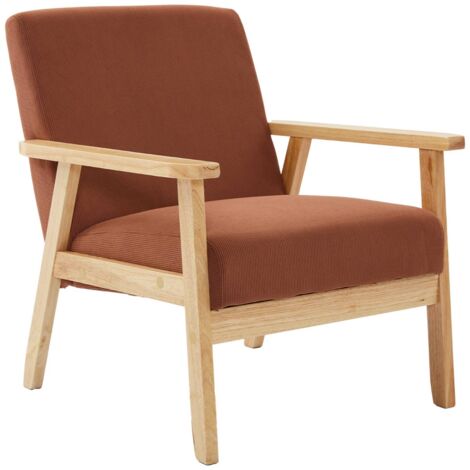 Fauteuil vintage / scandinave structure en bois et contreplaqué et assise en velours côtelé coloris marron