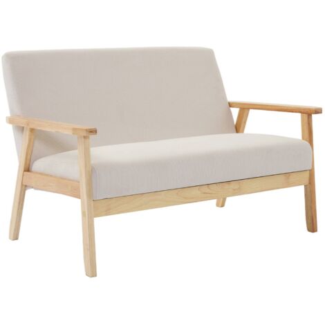 Banquette canapé 2 places en bois et tissu velours côtelé. Isak. L 114 x P 69.5 x H 73cm Velours côtelé Crème (1/5)