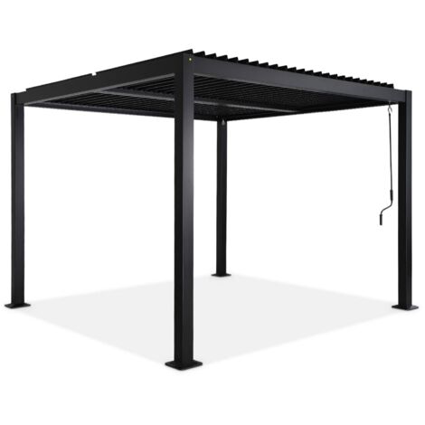 Pergola bioclimatique noire. aluminium et acier. 3x3m. lames orientables