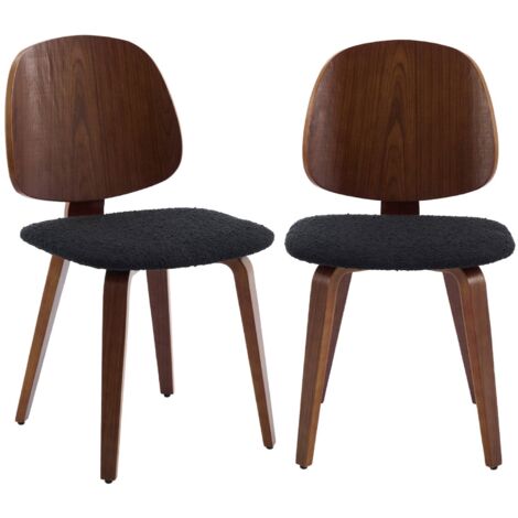 Lot de 2 chaises décor bois courbé placage effet noyer et bouclette texturée noire (1/5)