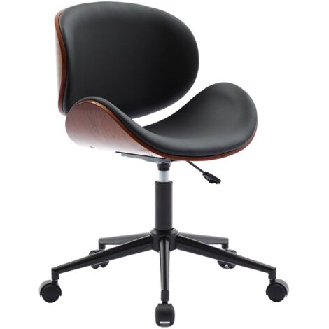 Chaise De Bureau Contemporaine En Bois Courbé Et Tapisserie Similicuir Brun