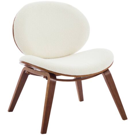 Fauteuil relax décor bois courbé placage effet noyer et bouclette texturée
