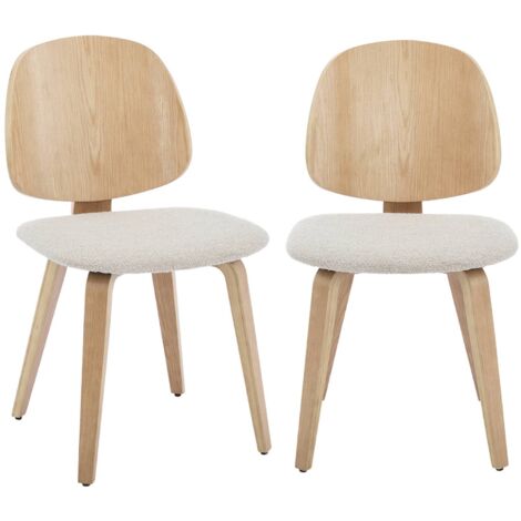 Lot de 2 chaises décor bois courbé placage effet chêne et bouclette texturée gris clair (1/5)
