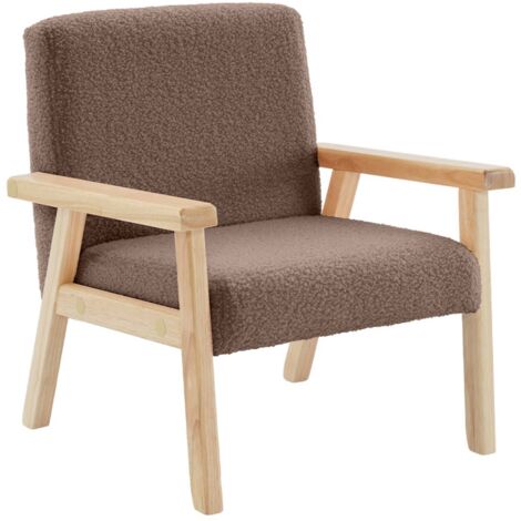 Fauteuil enfant en bois et tissu bouclette taupe. ISAK L 47 x P 43.5 x H 50cm