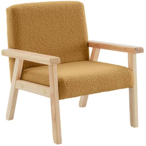 Fauteuil enfant en bois et tissu bouclette moutarde. ISAK L 47 x P 43.5 x H 50cm