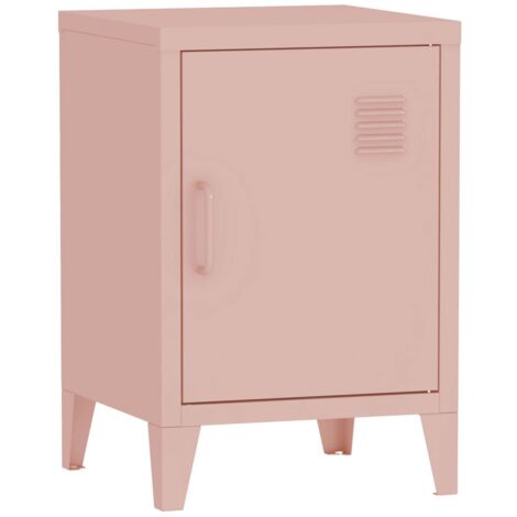 Table de chevet en métal rose. 1 porte