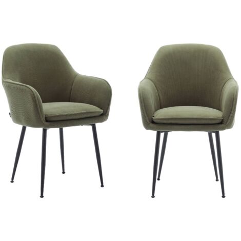 Lot de 2 fauteuils en velours côtelé kaki et pieds en métal noir mat. L 57 x P 59 x H 84.5