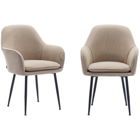 Lot de 2 fauteuils en velours côtelé taupe et pieds en métal noir mat. L 57 x P 59 x H 84.5