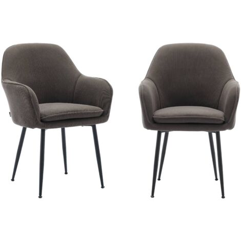 Lot de 2 fauteuils en velours côtelé gris foncé et pieds en métal noir mat. L 57 x P 59 x H 84.5
