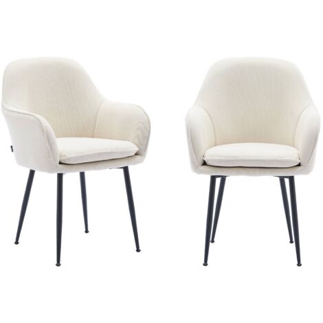 Lot de 2 fauteuils en velours côtelé blanc cassé et pieds en métal noir mat. L 57 x P 59 x H 84.5 (1/5)
