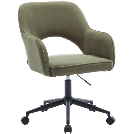 Chaise de bureau à roulettes velours côtelé kaki. L 60 x P 62 x H 89 / 99cm (1/5)