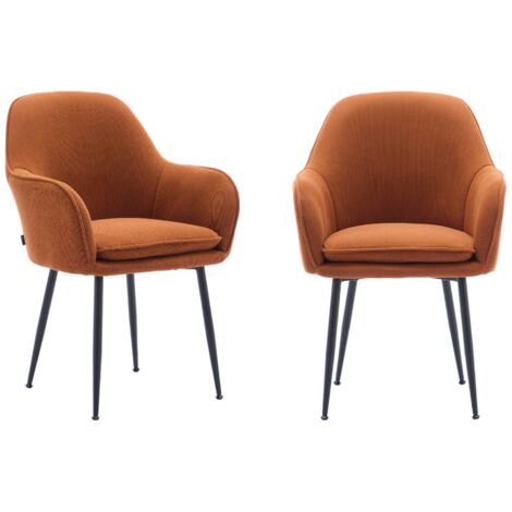 Lot de 2 fauteuils en velours côtelé camel et pieds en métal noir mat. L 57 x P 59 x H 84.5