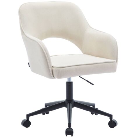Chaise de bureau à roulettes velours côtelé blanc cassé. L 60 x P 62 x H 89 / 99cm (1/5)