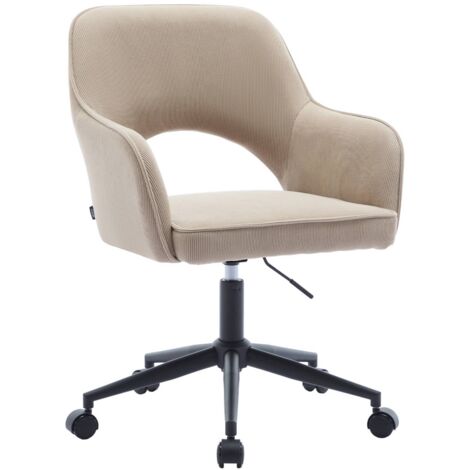 Chaise de bureau à roulettes velours côtelé taupe L 60 x P 62 x H 89 / 99cm (1/5)