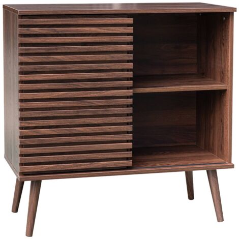 Buffet scandinave décor bois noyer. buffet haut. vaisselier. avec 1 porte coulissante rainurée et 2 étagères 80cm