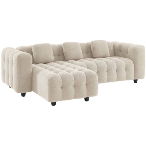 Canapé d'angle réversible 3-4 places bouclette texturée capitonné structure bois d'eucalyptus et contreplaqué  Bouclette texturée Beige