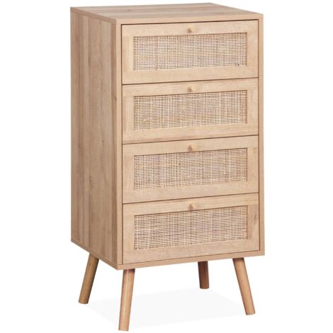 Commode chiffonnier 4 tiroirs effet bois et cannage (1/5)