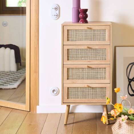 Commode 4 Tiroirs Amana Cannage Rotin - Style Rétro L50xP39xH95cm