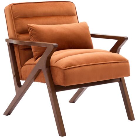 Fauteuil scandinave bois d'hévéa et velours terracotta