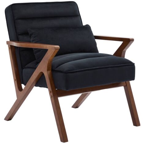 Fauteuil scandinave bois d'hévéa et velours noir