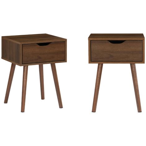 Lot de 2 tables de chevet décor bois teinté noyer. 1 tiroir