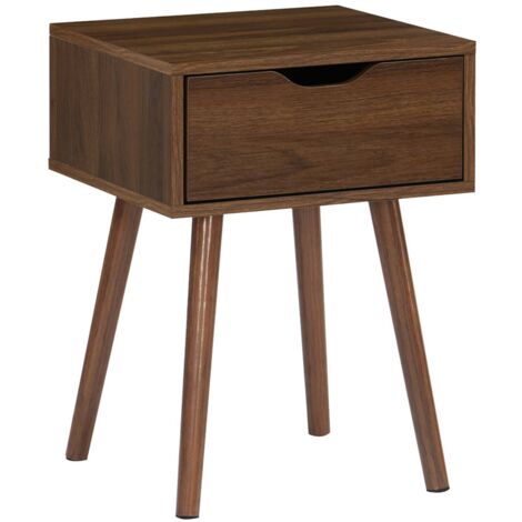 Table de chevet décor bois teinté noyer. 1 tiroir. pieds compas (1/5)