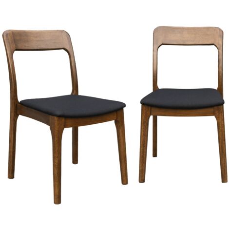Chaise vintage en bois d'hévéa teinte noyer et tissu noir. L 48 x P 58 x H 81.5cm (Lot de 2) Noyer / Noir (1/5)
