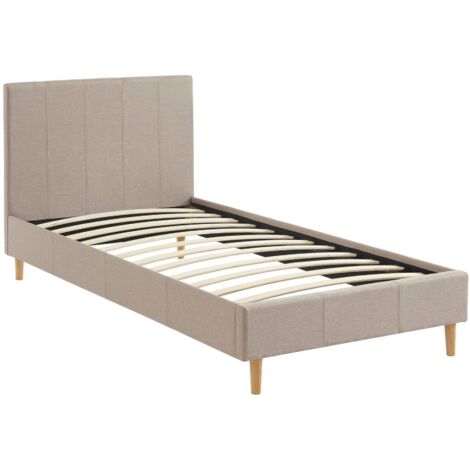 Lit avec sommier à lattes et tête de lit. finition tissu. beige. L 202 x P 96 x H 88cm (1/4)