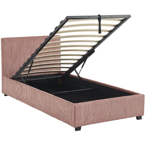 Lit coffre avec sommier à lattes et tête de lit. finition velours côtelé rose. L 202 x P 97.5 x H 86cm (1/5)