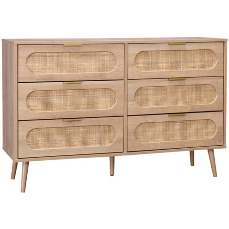 Commode. Eva. 6 tiroirs. décor bois. cannage arrondi L 120 x l 39 x H 79cm