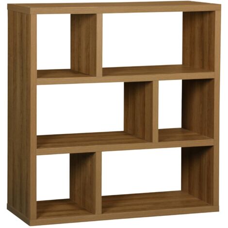 Etagère bibliothèque asymétrique 3 niveaux 6 compartiments. effet bois de manguier. L 111.2 x P 39 x H 115.2cm (1/4)