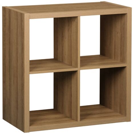 Etagère bibliothèque cubique 2 niveaux 4 compartiments. effet bois de manguier. L 76 x P 39 x H 76cm (1/4)