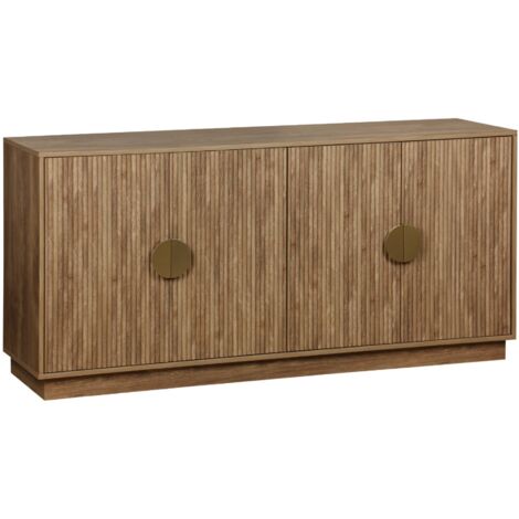 Buffet exotique 4 portes. effet bois de manguier rainuré. buffet bas. poignées en métal doré. L 160 x P 40 x H 75cm
