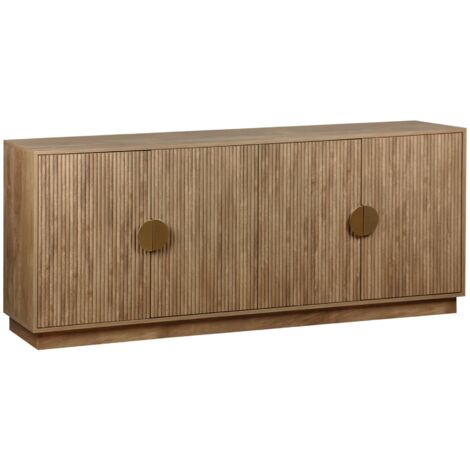 Buffet exotique 4 portes. effet bois de manguier rainuré. buffet bas. poignées en métal doré. L 180 x P 40 x H 75cm