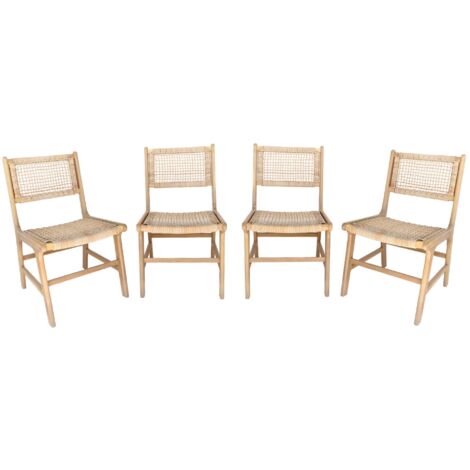 Lot de 4 chaises de jardin Ocara. cannage et bois. L 61 x 51 x 85cm (1/5)