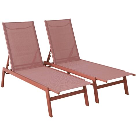 Lot de 2 transats terracotta. 5 positions. en textilène et métal. FLORA.  L155 x P59 x H106cm