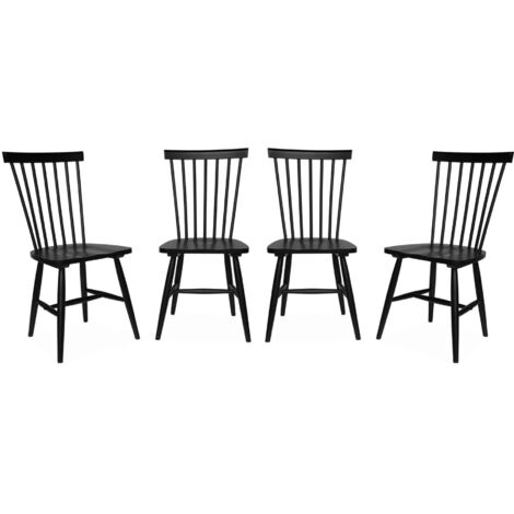 Lot de 4 chaises noires à barreaux en bois d'hévéa. ROMIE. L 50.8 x P 44.2 x H 90cm (1/5)