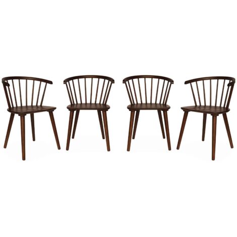Lot de 4 chaises noyer à barreaux en bois et contreplaqué. Paula. L 51 x P 53 x H 75cm (1/5)