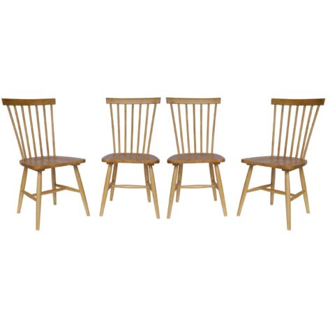 Lot de 4 chaises naturelles à barreaux en bois d'hévéa. ROMIE. L 50.8 x P 44.2 x H 90cm (1/5)