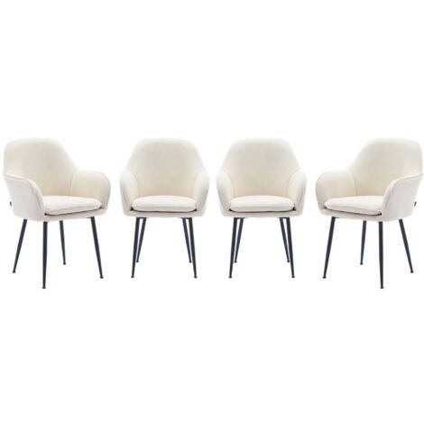 Lot de 4 fauteuils en velours côtelé blanc cassé et pieds en métal noir mat. L 57 x P 59 x H 84.5cm