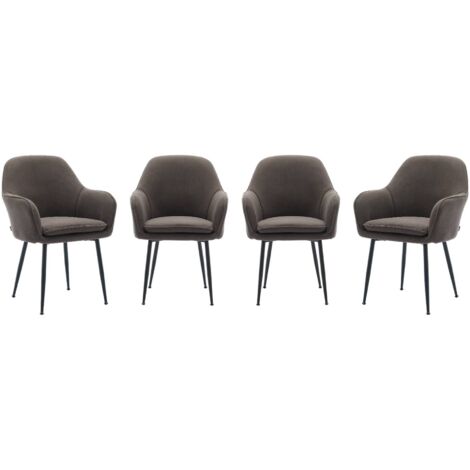 Lot de 4 fauteuils en velours côtelé gris foncé et pieds en métal noir mat. L 57 x P 59 x H 84.5cm