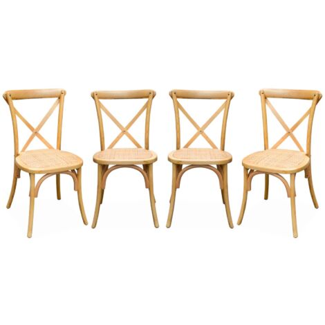 Sweeek – Lot de 4 chaises de bistrot en bois de cèdre naturel – Assise en rotin – Empilables – Hauteur d'assise 46,5cm – Dimensions 48,5x53,5x88,5cm (1/5)
