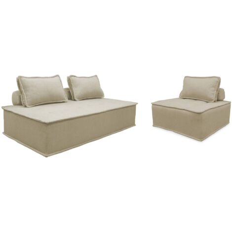Ensemble chauffeuses DAO pour canapé modulable en tissu capitonné 3 places beige (1/5)