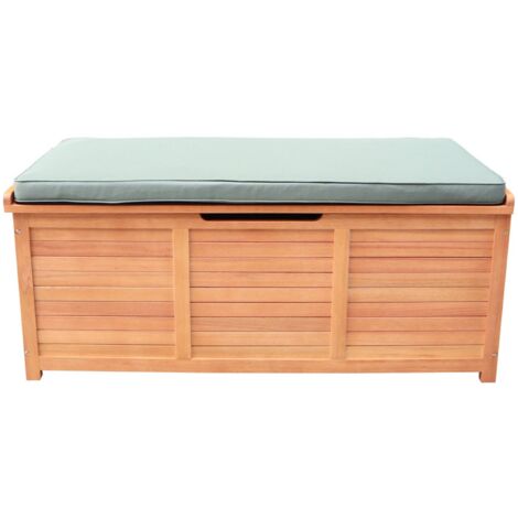 Coffre de jardin CAJA 200Len bois 125x60cm rangement coussins avec vérins et poignées Bois / Kaki