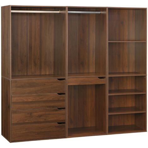 Sweeek – Kit dressing modulable 3 éléments – Étagères, tiroirs, penderie, porte pantalons – Dimensions 200 x 45 x 180 cm – Coloris noyer
