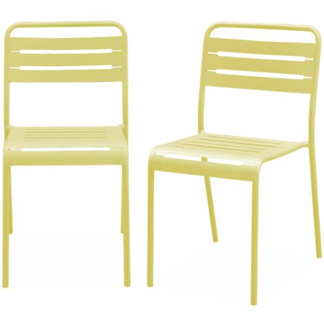 Lot de 2 chaises de jardin acier. 2 places. jaune. Amelia. L44 x P52 x H79cm