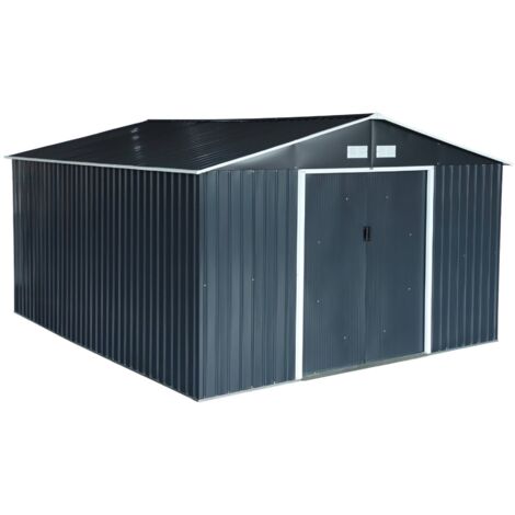 Abri de jardin en métal - Slack - 12.99 m² anthracite - Deux portes coulissantes. kit de fixation sol inclus. L 341 x 386 x 211cm