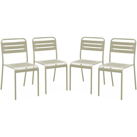 Lot de 4 chaises de jardin acier. 4 places. beige. Amelia. L44 x P52 x H79cm (1/5)