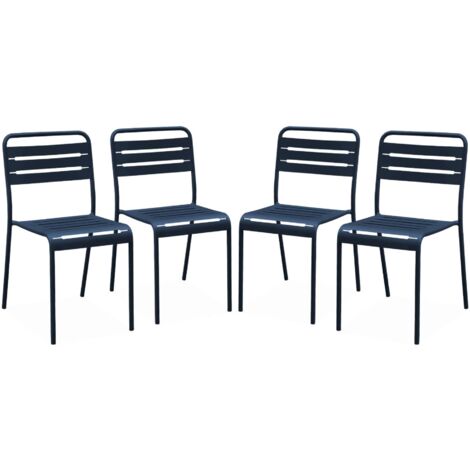 Lot de 4 chaises de jardin acier. 4 places. marine. Amelia. L44 x P52 x H79cm