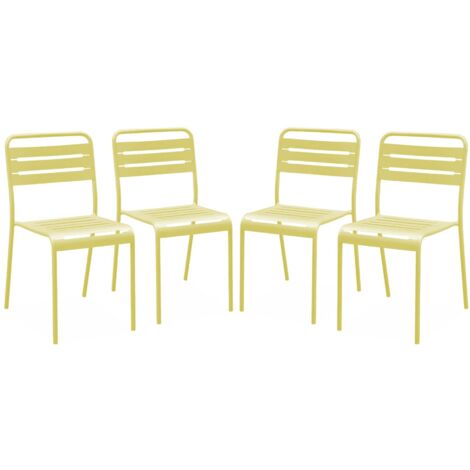 Lot de 4 chaises de jardin acier. 4 places. jaune. Amelia. L44 x P52 x H79cm